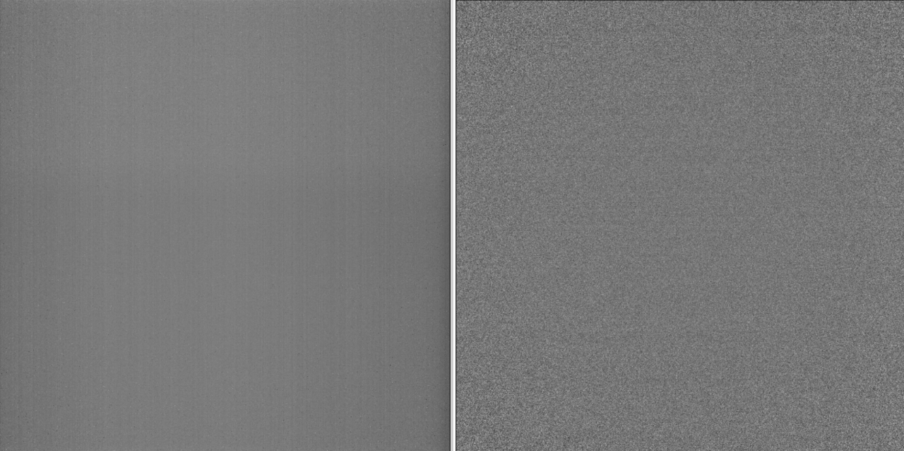 Image: Left: Before correction (1.6 e-); Right: After correction (0.2 e-)